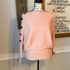Philosophy Pink Off-the-Shoulder Sweater with Button Accents